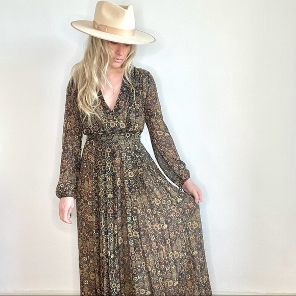 Ronny Kobo Brown Tan Black, Long Sleeve Maxi Dress - Picture 5 of 16